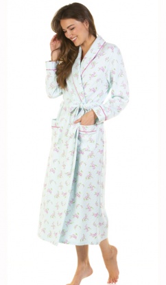 La Marquise Primrose In Bloom Cotton Rich Mock Quilt Long Sleeve Wrap Housecoat
